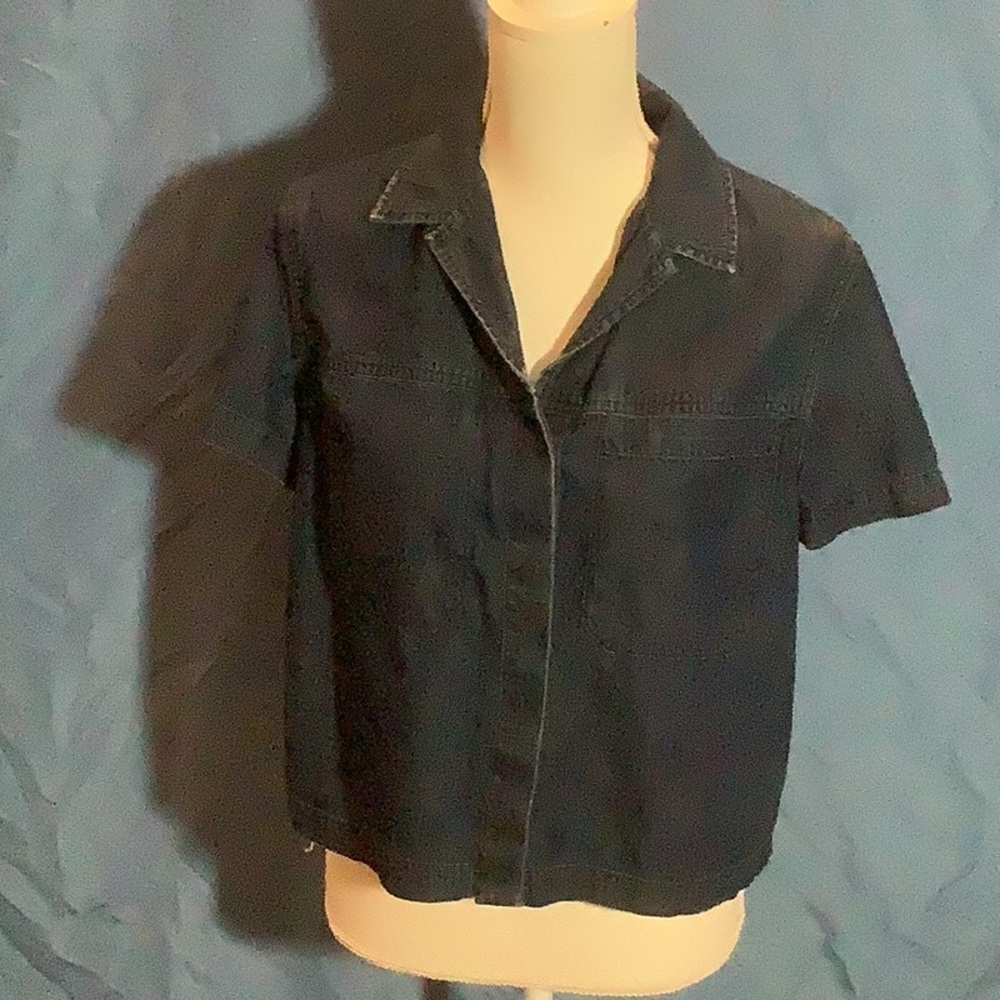 Rag & Bone Short Sleeved Dark Blue Denim Top